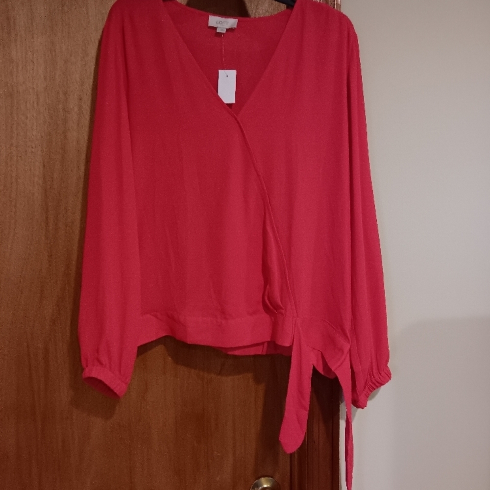 LOFT Red Wrap-Style Blouse